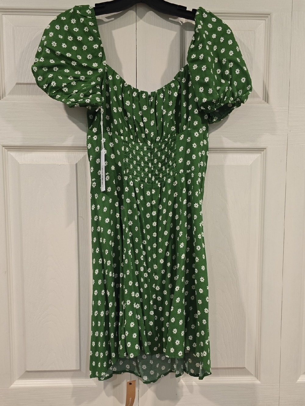 Reformation Green Daisy Puff-Sleeve Mini Dress In Hannah NWT - Picture 4 of 5
